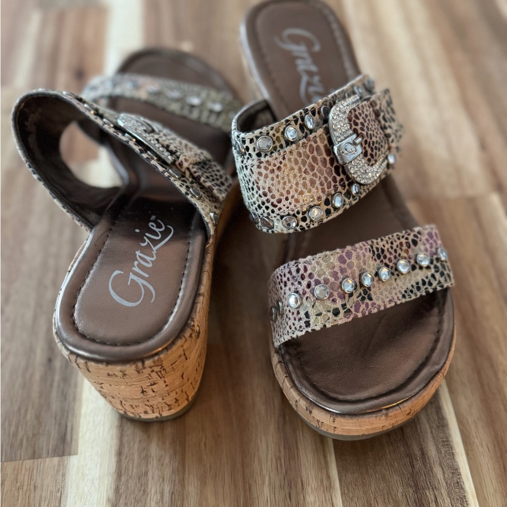 Women’s Gracie Cork Platform Wedge Shoes Sandals Size 7.5